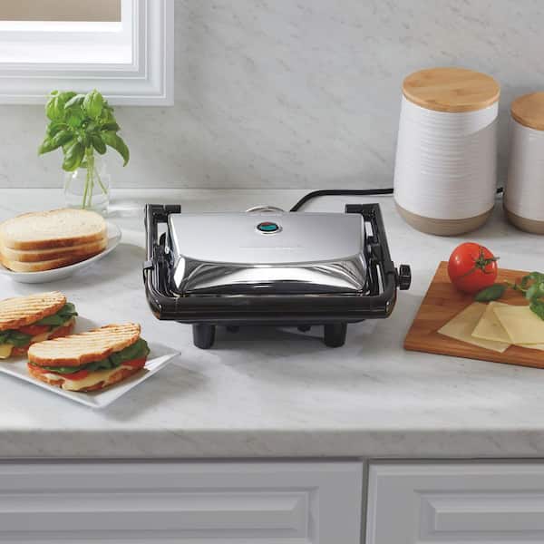 Hamilton Beach 1400 W Chrome Non-Stick Panini Press 25460MN - The
