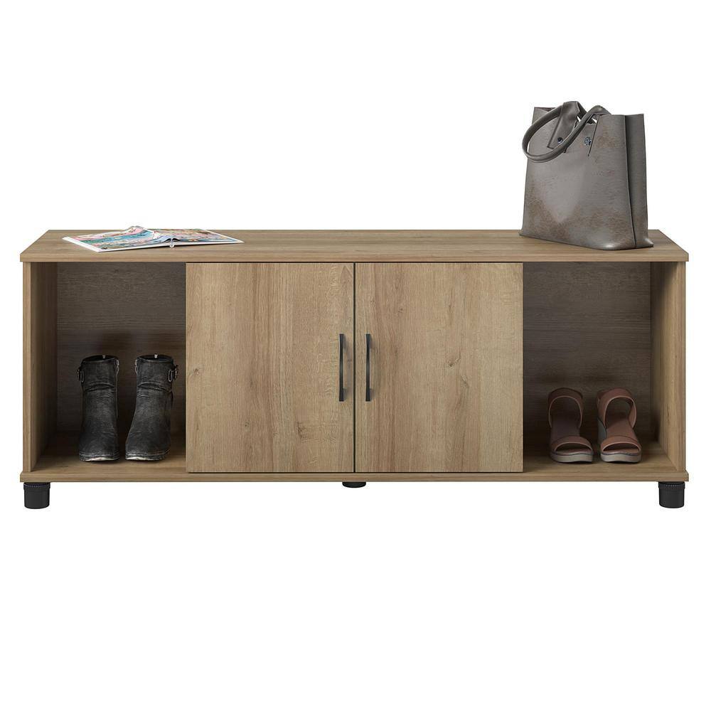 Natural Particle Board Shoe Storage Bench with Doors