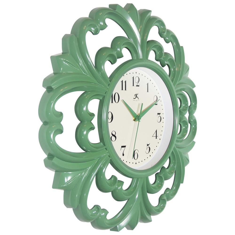 Green Decorative Resin 15.5" Wall Clock with Off-White Face