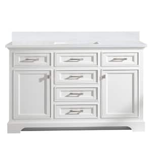 Milano 54 in. W x 22 in. D Bath Vanity in White with Quartz Vanity Top in White with White Basin