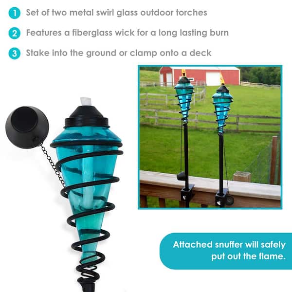 Sunnydaze 2-in-1 Swirling Metal Glass Outdoor Lawn Torch Set of 4 - Green