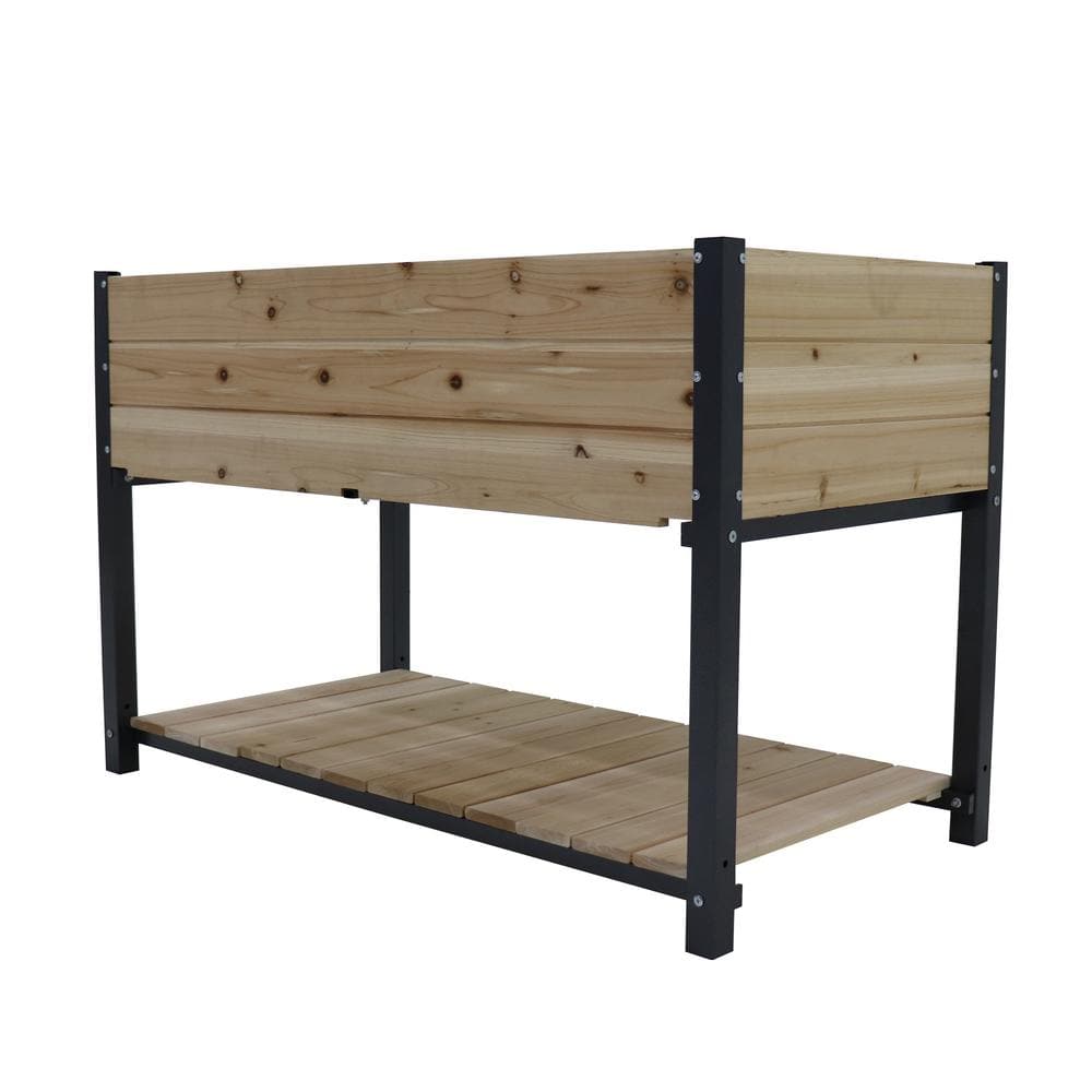 45 in. Wood Raised Garden Bed with ft. and Storage Racks for Gardens, Patio