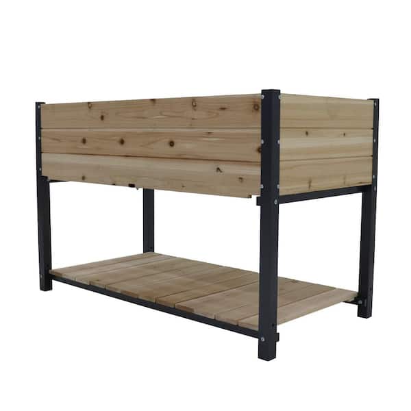 Unbranded 45 in. Wood Raised Garden Bed with ft. and Storage Racks for Gardens, Patios and Balconies