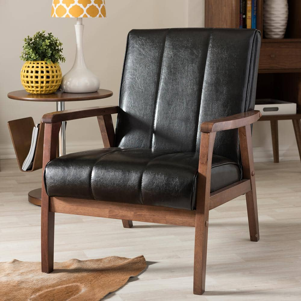 Baxton Studio Nikko Scandinavian Black Faux Leather Upholstered Accent ...