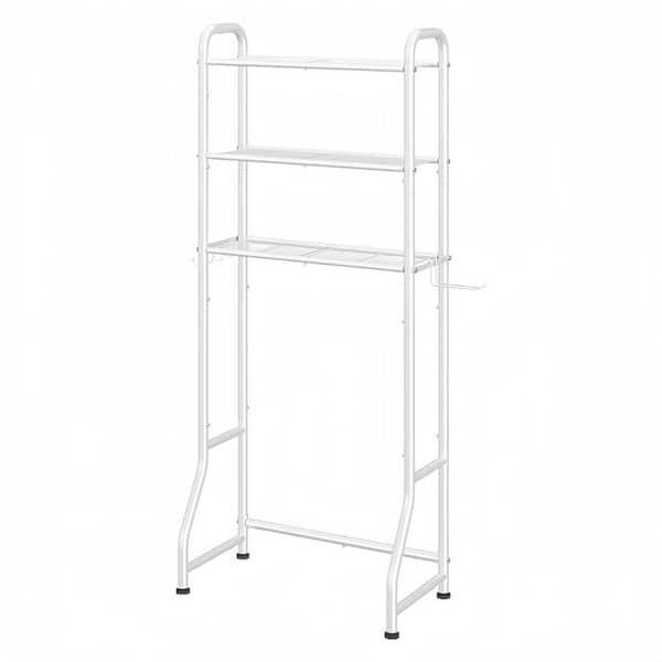 1-Piece Metal Simple Trending Over The Toilet Storage Rack, 3 Tier Bathroom Organizer Shelf with Paper Holder in White