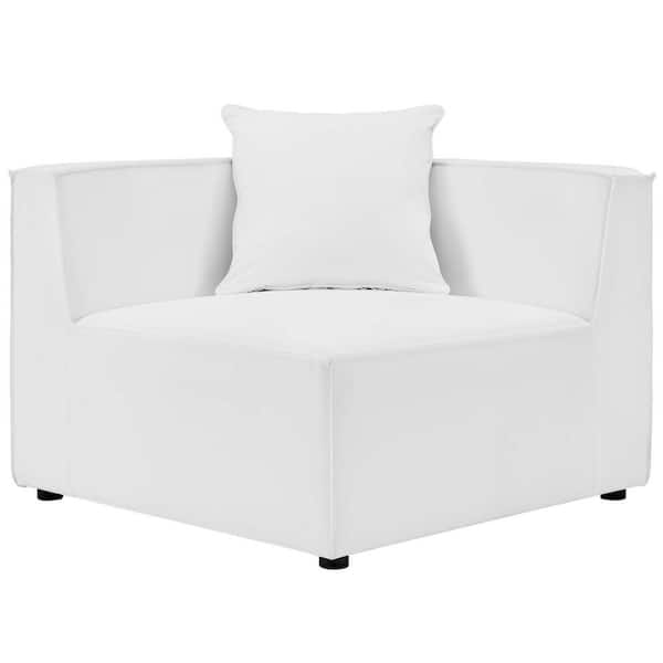 MODWAY Saybrook Upholstered Aluminum Corner Outdoor Sectional Chair with White Cushions