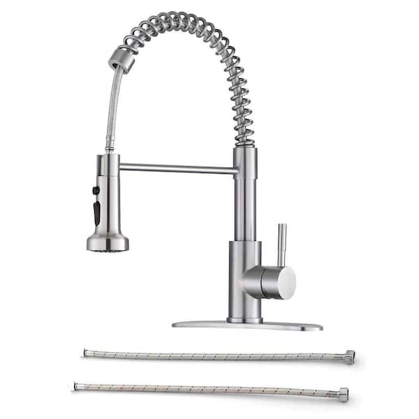 15.5 in. Tall Single Handle 360° Pull-Down Kitchen Faucet in Brushed Nickel Stainless Steel