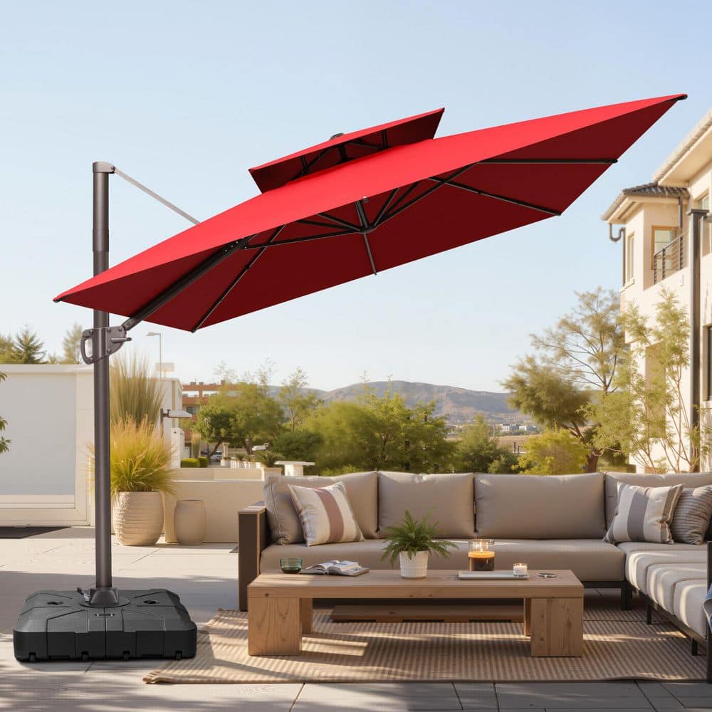 12 ft. x 9 ft. Double Top Rectangular Cantilever Patio Umbrella in Red with 260 lbs. Base Stand price history on PriceWatchPro
