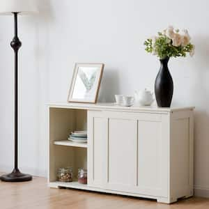 42 in. Antique White Wood Kitchen Storage Cabinet Sideboard Buffet Cupboard with Sliding Door