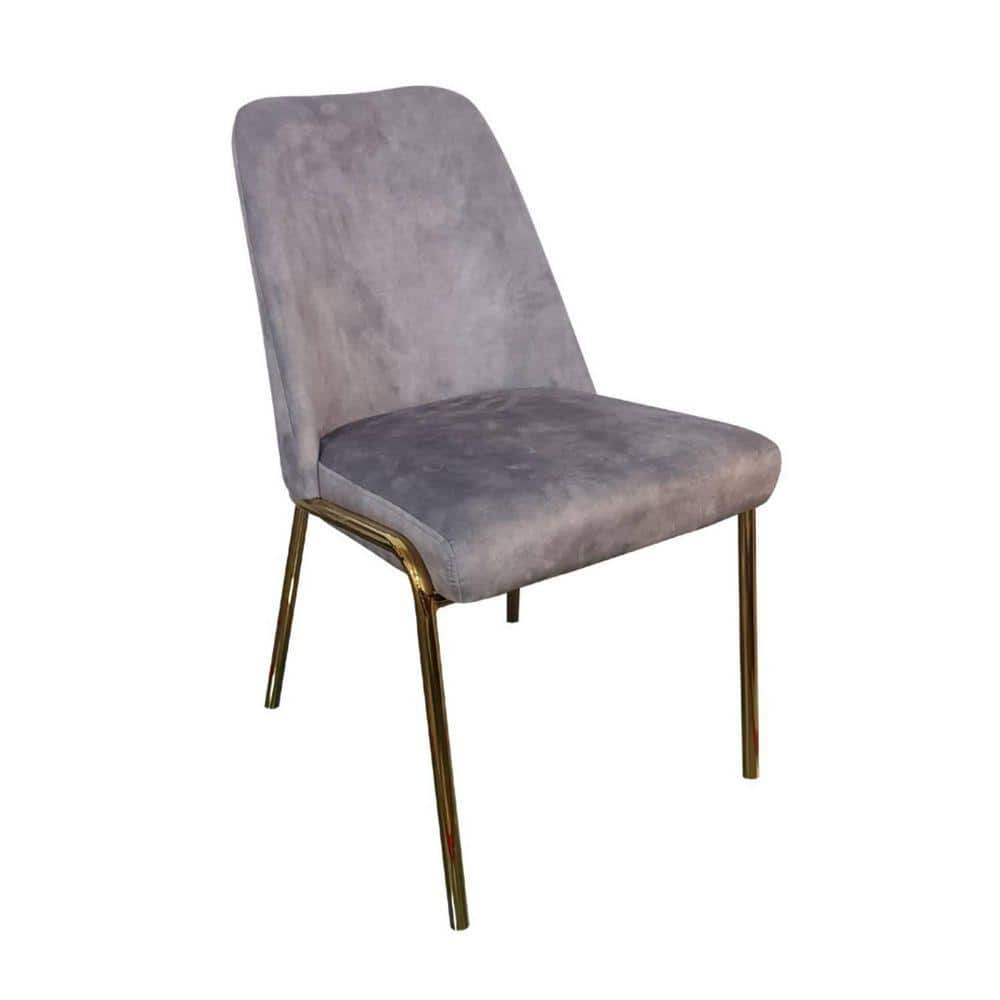 Lumen Modern Upholstered Kitchen Dining Chair with Gold Steel Legs for Dining Room and Kitchen in Light Grey Velvet