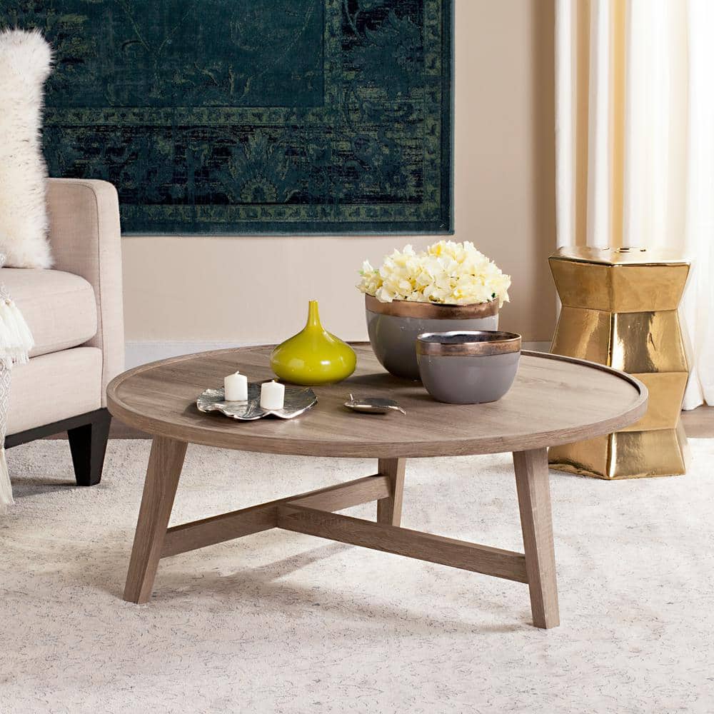 Transitional Light Oak Round Wood Coffee Table - 35"