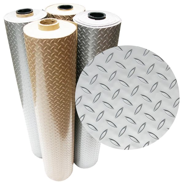Diamond-Plate Metallic 4 ft. x 5 ft. Silver PVC Flooring (20 sq. ft.)