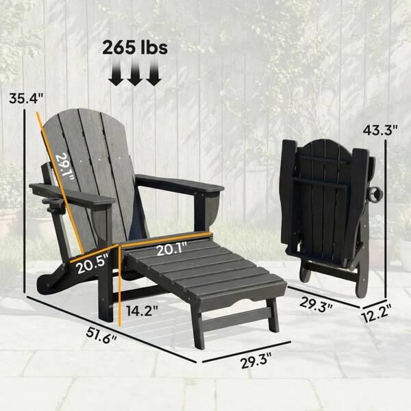 VAMOP Black Plastic Folding Adirondack Chair with Hidden Footrest