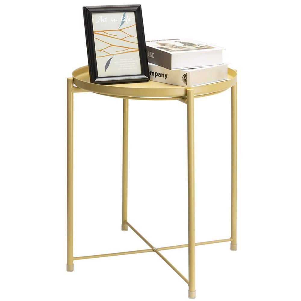 Pale Yellow Metal Outdoor Dining Table without Extension Metal Side Table w