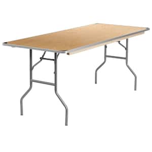 72 in. Natural Wood Tabletop Metal Frame Folding Table