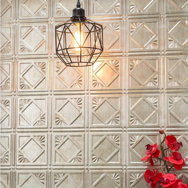 Traditional 4 18 in. x 24 in. Vintage Metal Vinyl Decorative Wall Tile Backsplash 15 sq. ft. Kit