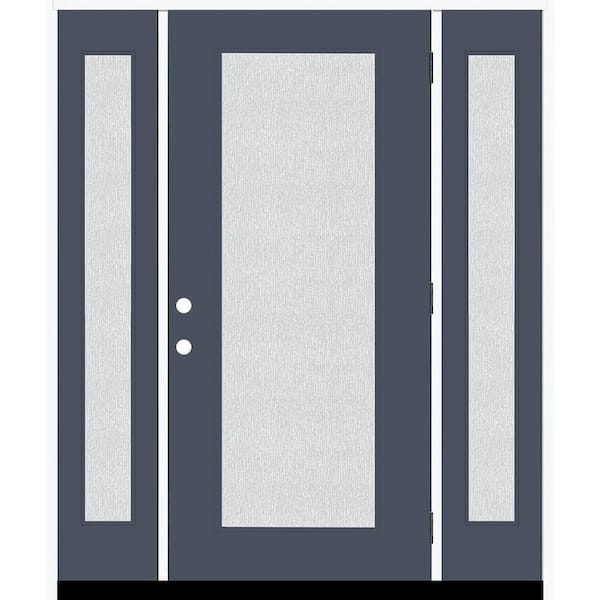 Steves & Sons Legacy 68 in. x 80 in. Full Lite Rain Glass LHOS Primed Dark Denim Finish Fiberglass Prehung Front Door w/Dbl 14 in. SL