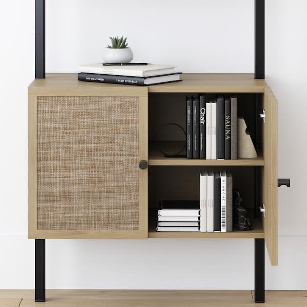 Rattan Bookshelf Large bookcase with door Tall book shelves