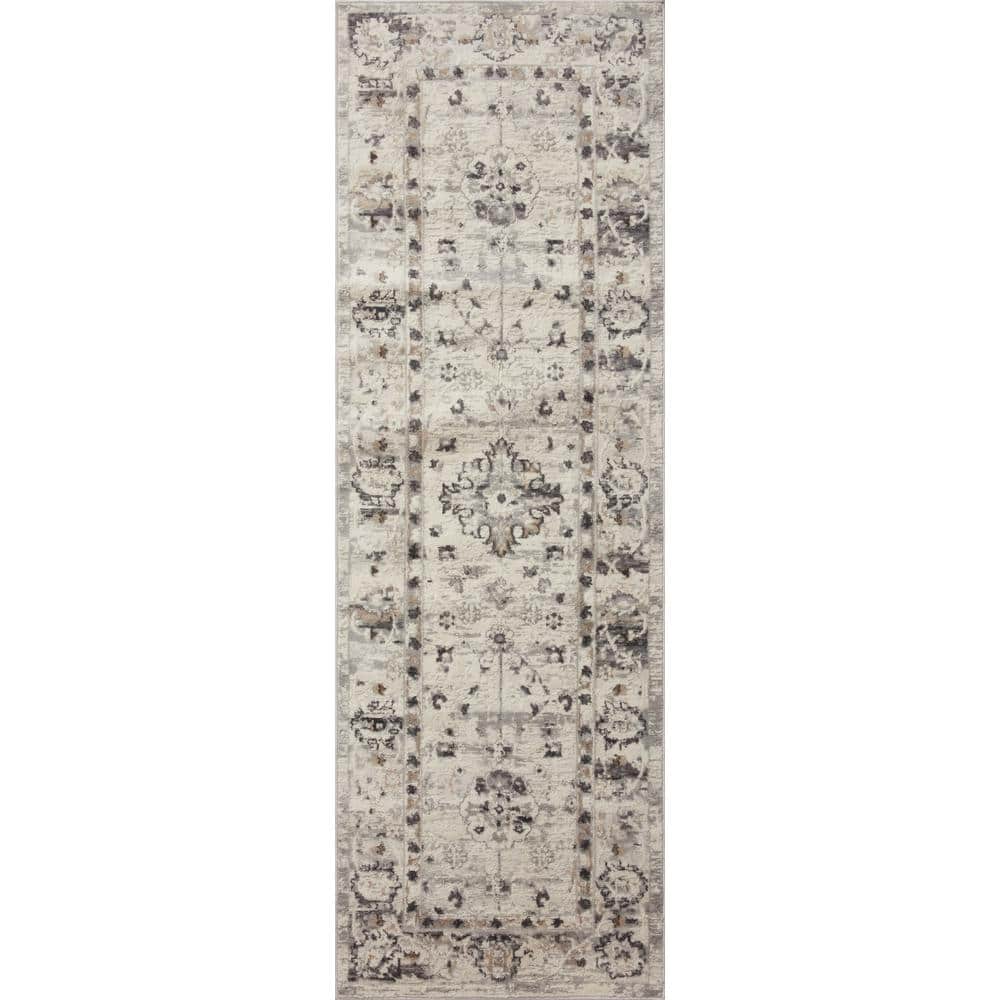 Ivory and Stone Oriental Synthetic Square Rug Sample