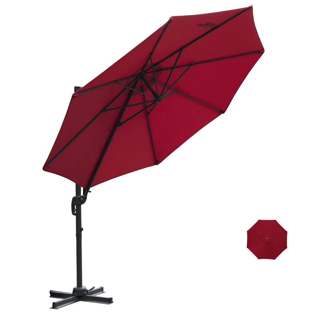 10 ft. Offset Hanging Cantilever Umbrella Patio Umbrella in Red with 360-De