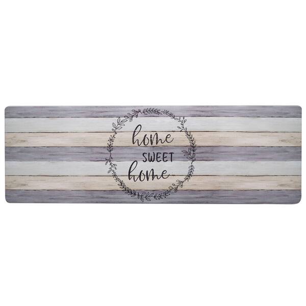 Cozy Living Home Sweet Home Modern Farmhouse Grey Beige 17.5 in. x 55 in. Runner Kitchen Mat
