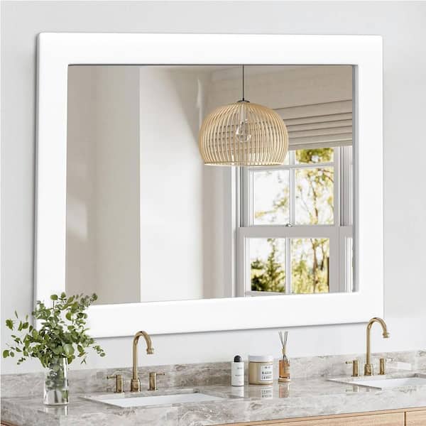 30 in. W x 40 in. H Classic Medium White Rectangular Wood Frame Bathroom Vanity Wall Mirror / Full Body Mirror