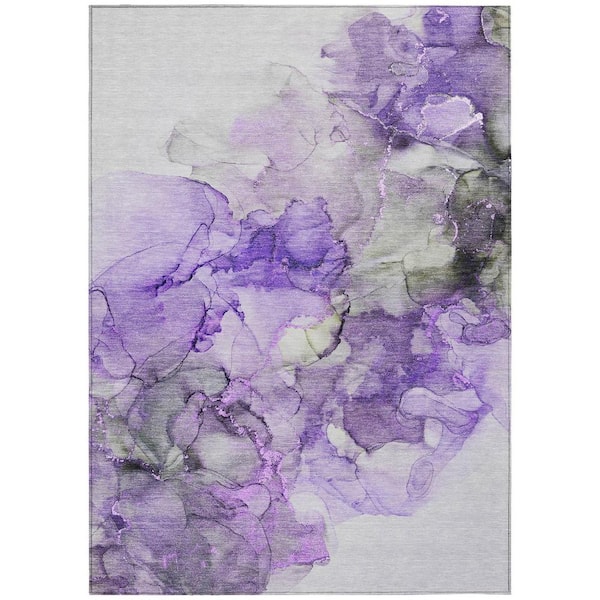Purple 8 ft. x 10 ft. Woven Abstract Polyester Rectangle Indoor/Outdoor Area Rug