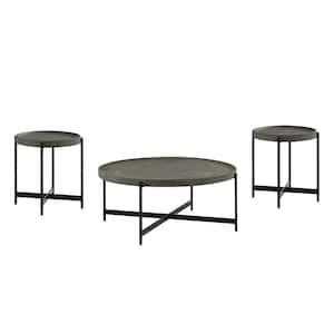Brookline 42 in. Gray Concrete Round MDF Coffee Table and Two End Tables 3-Pieces