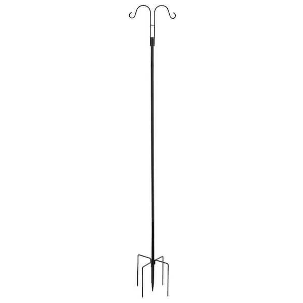 76 in. Black Steel Heavy Duty Double Shepherds Hook Bird Feeder Pole with 2 Hooks (8-Count)
