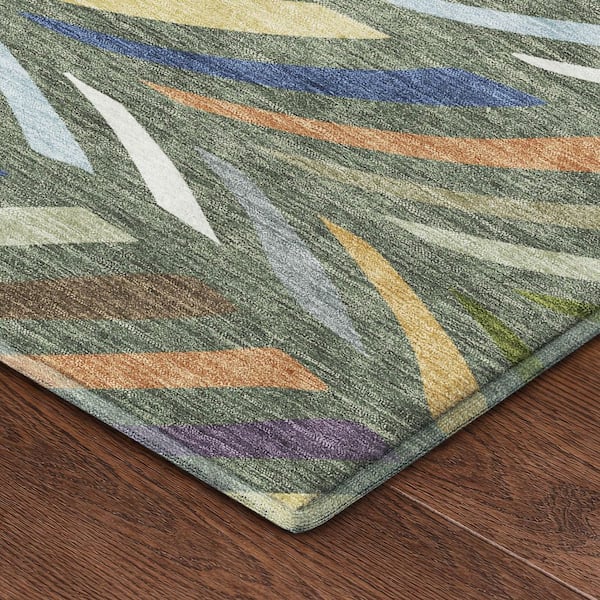 Mayfield Premium Machine Washable Abstract AMF2475 Basil 2 ft. x 7 ft. Runner Rug