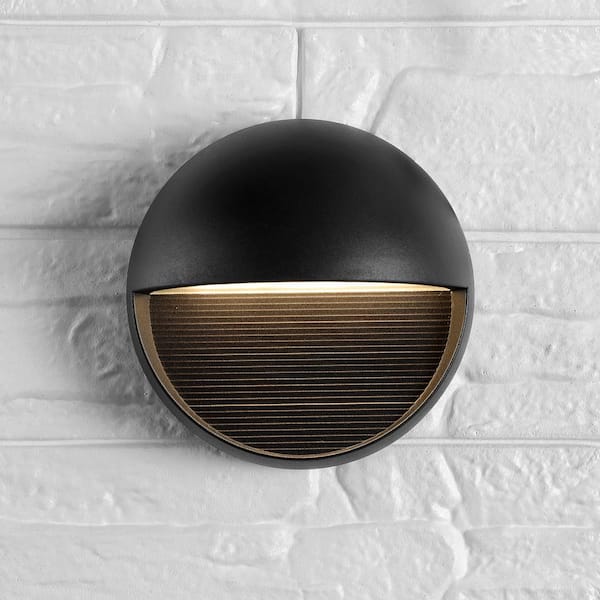 JONATHAN Y Orbe Small 6.25 in. Black Integrated LED Outdoor Metal/Glass Sconce