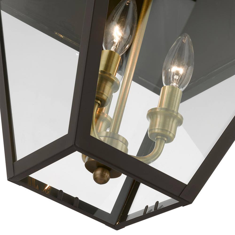 Bronze and Antique Brass 3-Light Outdoor Pendant with Clear Glass