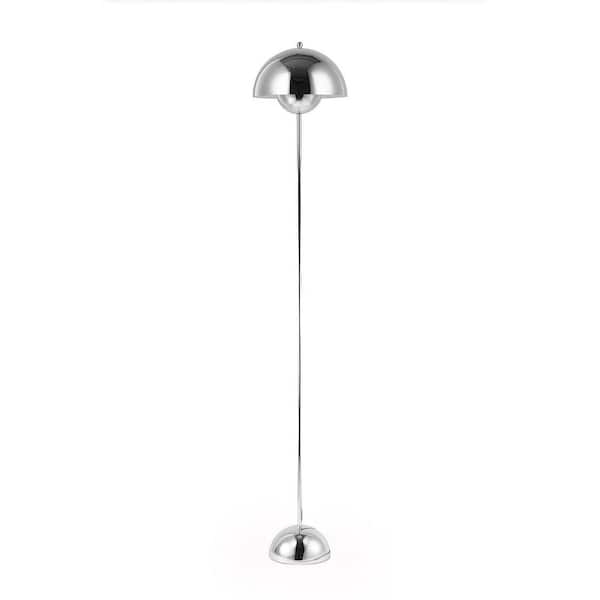 Modern 63 in. 1-Light Chrome LED Dome Reflecting Standard Floor Lamp for Living Room with Metal Shade and Foot Switch