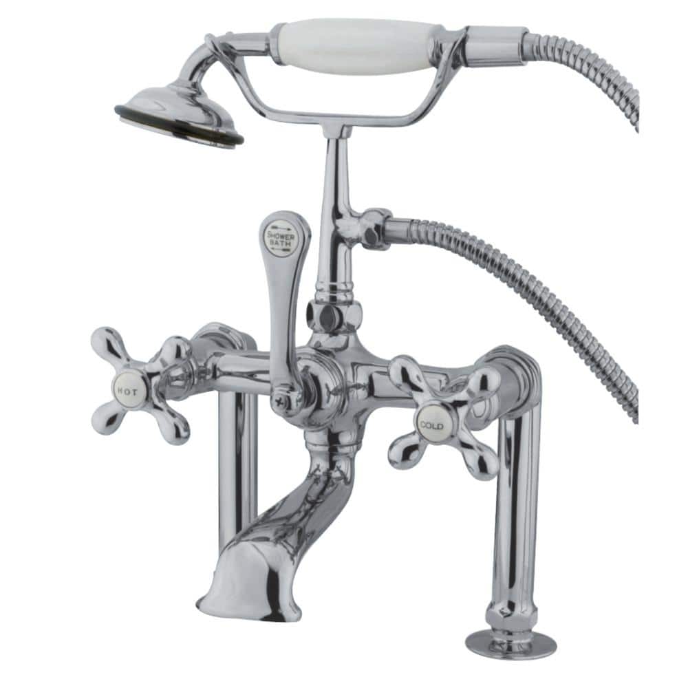 3-Handle Deck-Mount High-Risers Claw Foot Tub Faucet with Handshower in Chr