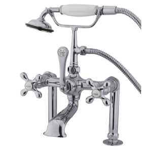 3-Handle Deck-Mount High-Risers Claw Foot Tub Faucet with Handshower in Chrome