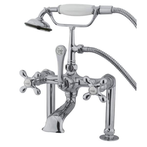Aqua Eden 3-Handle Deck-Mount High-Risers Claw Foot Tub Faucet with Handshower in Chrome