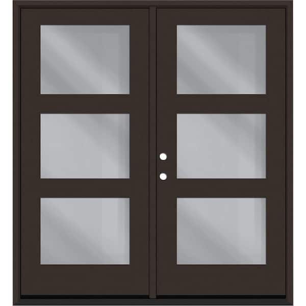 Regency 60 in. x 80 in. Modern 3L Equal Clear Glass Hickory RHIS Stained Fiberglass Retro Patio Door w/6"Jamb