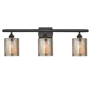 Cobbleskill 26 in. 3-Light Oil Rubbed Bronze Vanity Light with Mercury Glass Shade