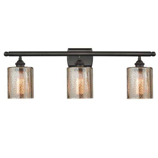 Innovations Cobbleskill 26 in. 3-Light Oil Rubbed Bronze Vanity Light with Mercury Glass Shade