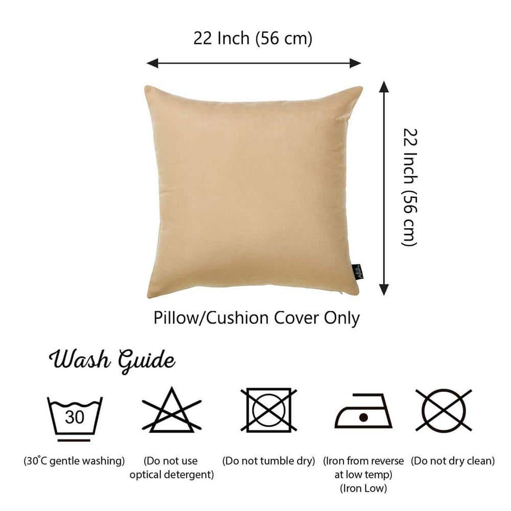 Beige Polyester 22" x 22" Square Throw Pillow Covers, Set of 2