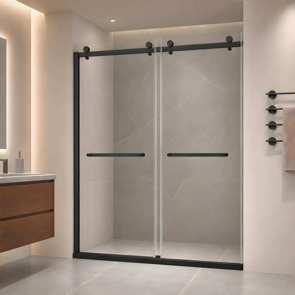 "60 in. W x 74 in. H Double Sliding Frameless Shower Door in Matte Black with 5/16"" (8mm) SGCC&ANSI Clear Tempered Glass" price history on PriceWatchPro