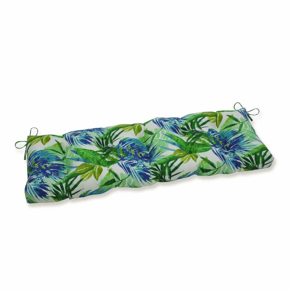 Pillow Perfect Tropical Rectangular Outdoor Bench Cushion in Blue