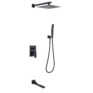Single Handle 1-Spray Tub and Shower Faucet 1.8 GPM Rain Shower System Pressure Balancein Matte Black Valve Included