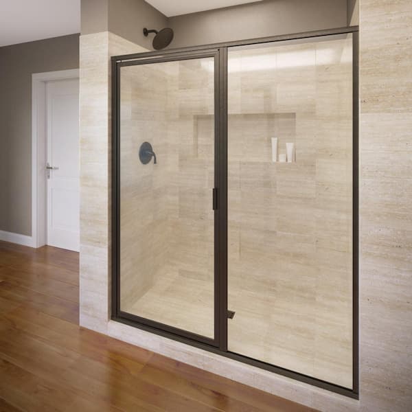 Basco Deluxe 46 in. x 72-1/8 in. Framed Pivot Shower Door in Oil Rubbed Bronze with Clear Glass