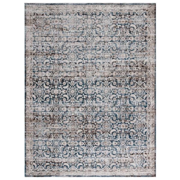 Antique Patina 10 ft. x 13 ft. Blue/Beige Distressed Border Ornate Area Rug