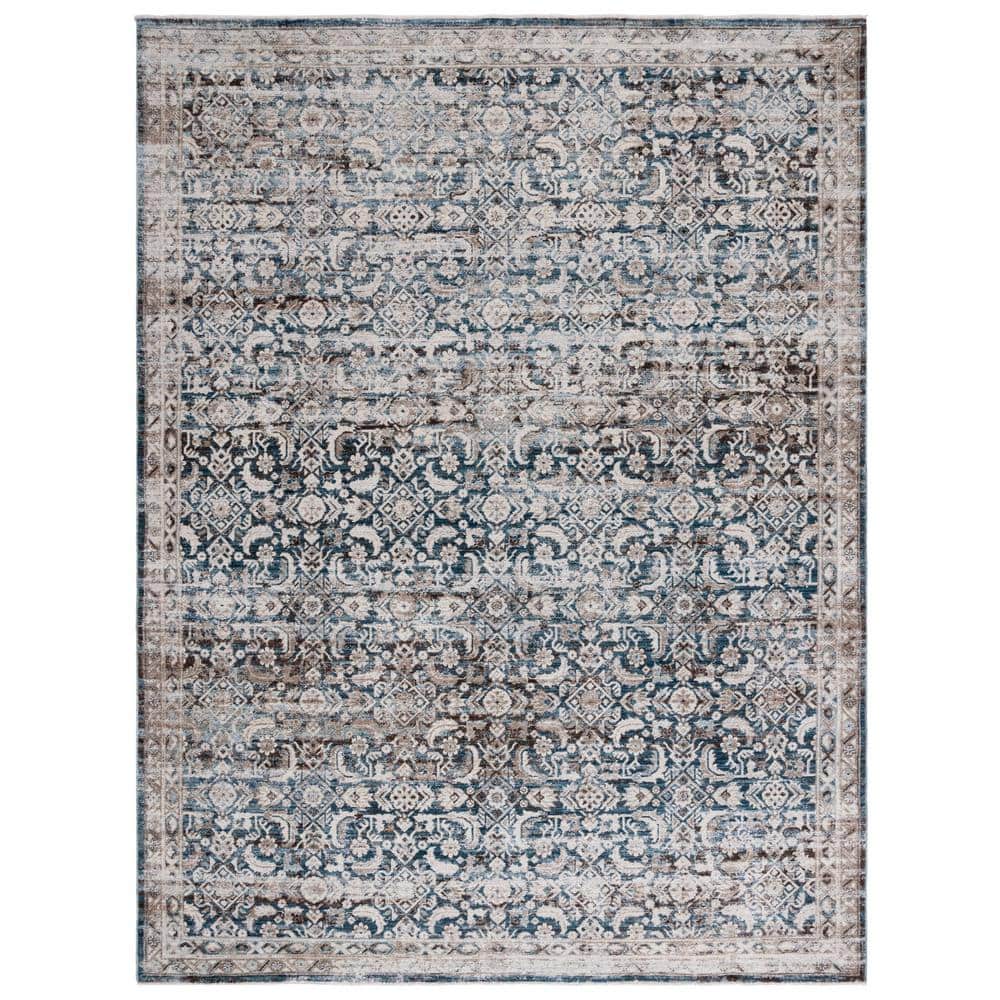 Antique Patina Blue and Beige Rectangular Wool Rug