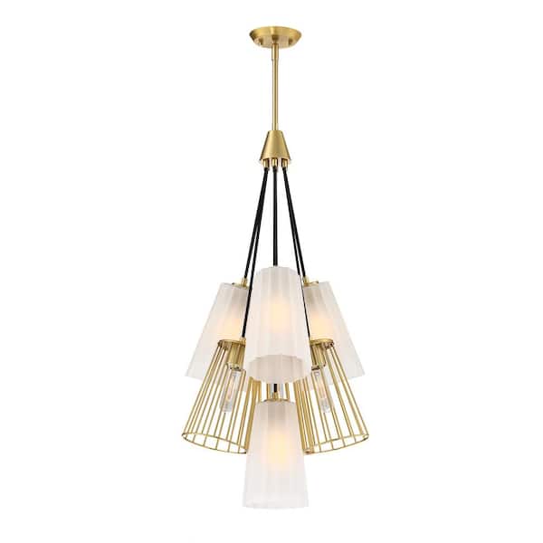 Liana 7-Light Brushed Gold Glam Tiered Chandelier for Dining Areas with No Bulbs Included