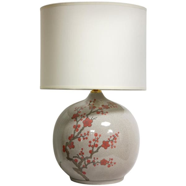 20 in. x 12 in. White Cherry Blossom Vase Lamp