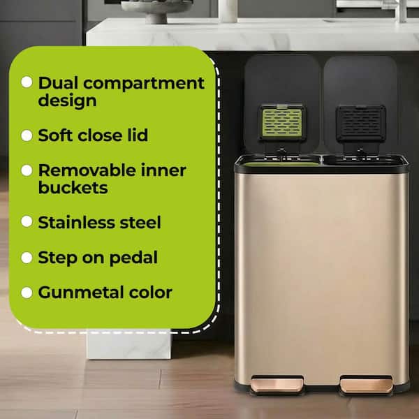 SIMPLI-MAGIC 16 Gallon Dual Compartment Step-On Kitchen Trash Can