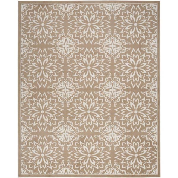 Nourison Jubilant Taupe 7 ft. x 10 ft. Floral Transitional Area Rug